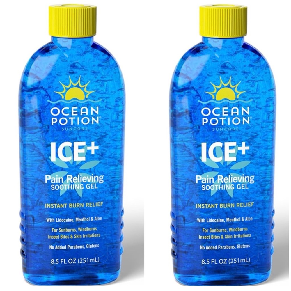 2 Ocean Potion Ice Lidocaine Menthol Aloe Sunburn Bug Bites Gel 8.5 oz